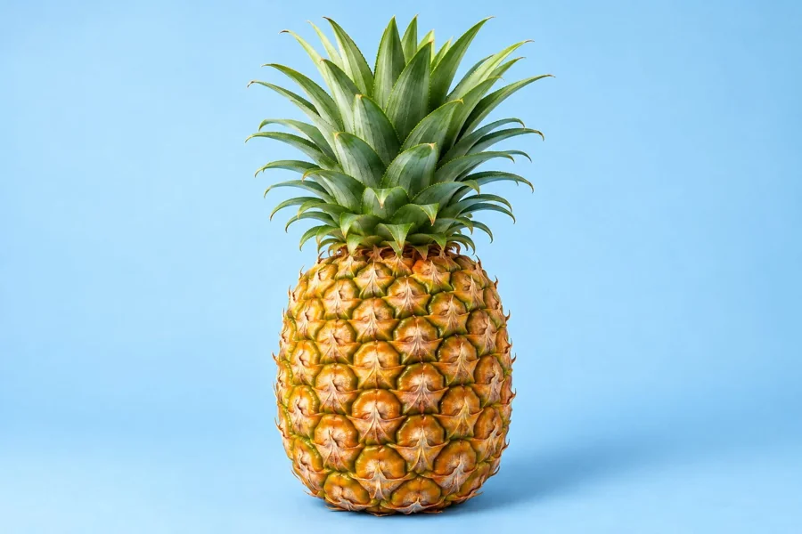 A close-up of a ripe pineapple